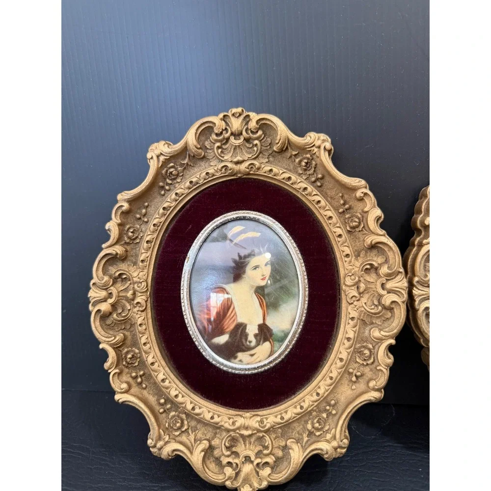 Cameo Creation Miniature Portraits Lady Hamilton Set 2 Gold Ornate Frame‎
